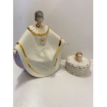 Paris Pierrot ceramic trinket lidded dish with gilding Ultra Violet size 10cm H & a gilded lady