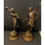 Pair of patinated large bronzes signed Rousseau to base (2)
