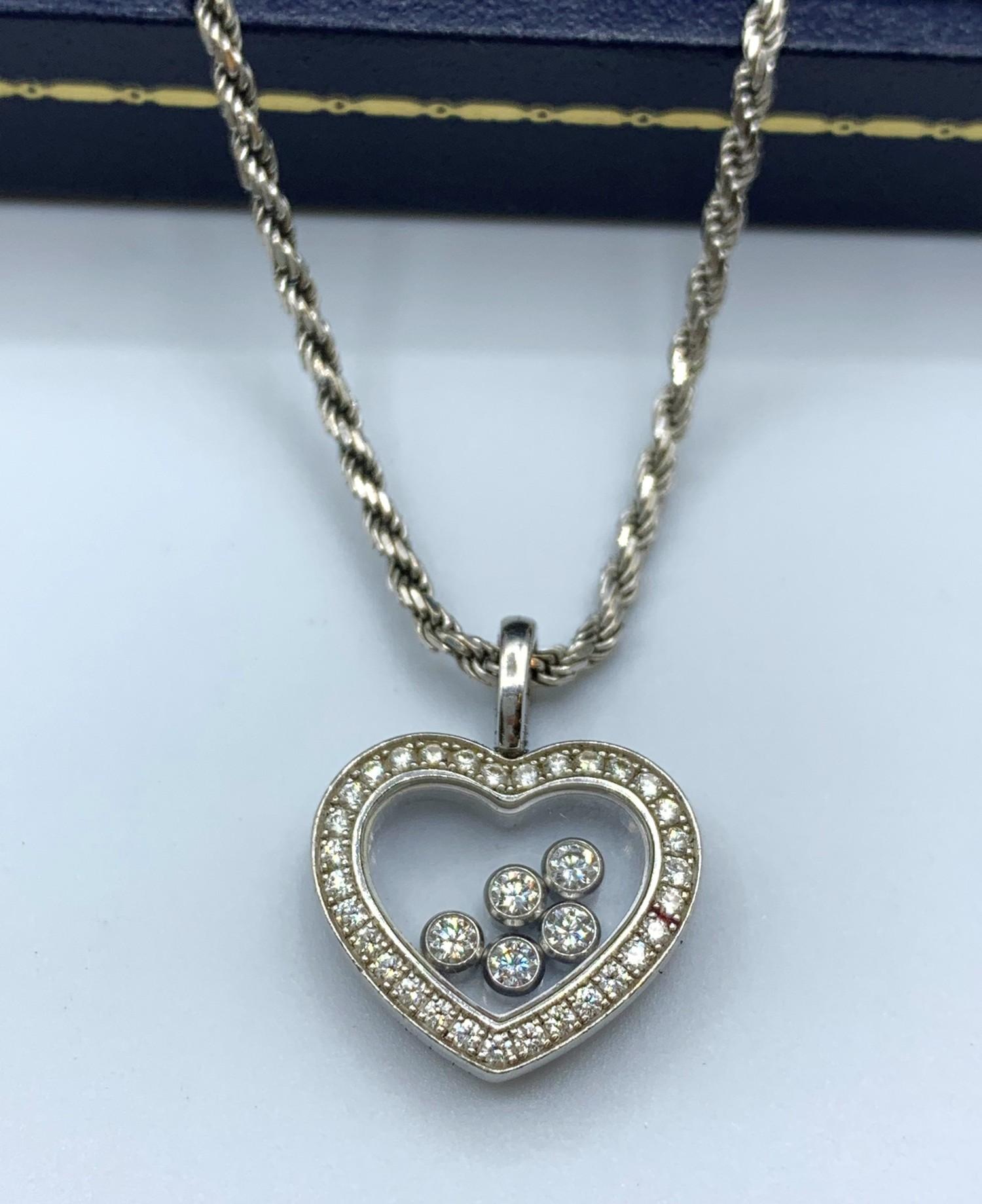 Chopard Geneve necklace and heart pendant with encrusted diamonds set in 18ct white gold in original