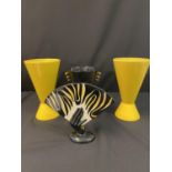Mixed lot of 4 Art Deco style Vases, to include pair bright yellow glazed continental vases, Italian