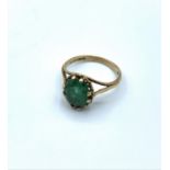 Vintage 9ct gold dress ring with large green stone, weight 2.5g and size N