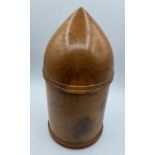 Hand turned woodworking bullet or conical top box. Label to bottom Sharik Design