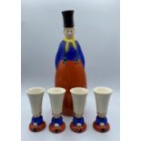 Unusual vintage continental ceramic bottle in the form of a rotund man with tall hat (forming the