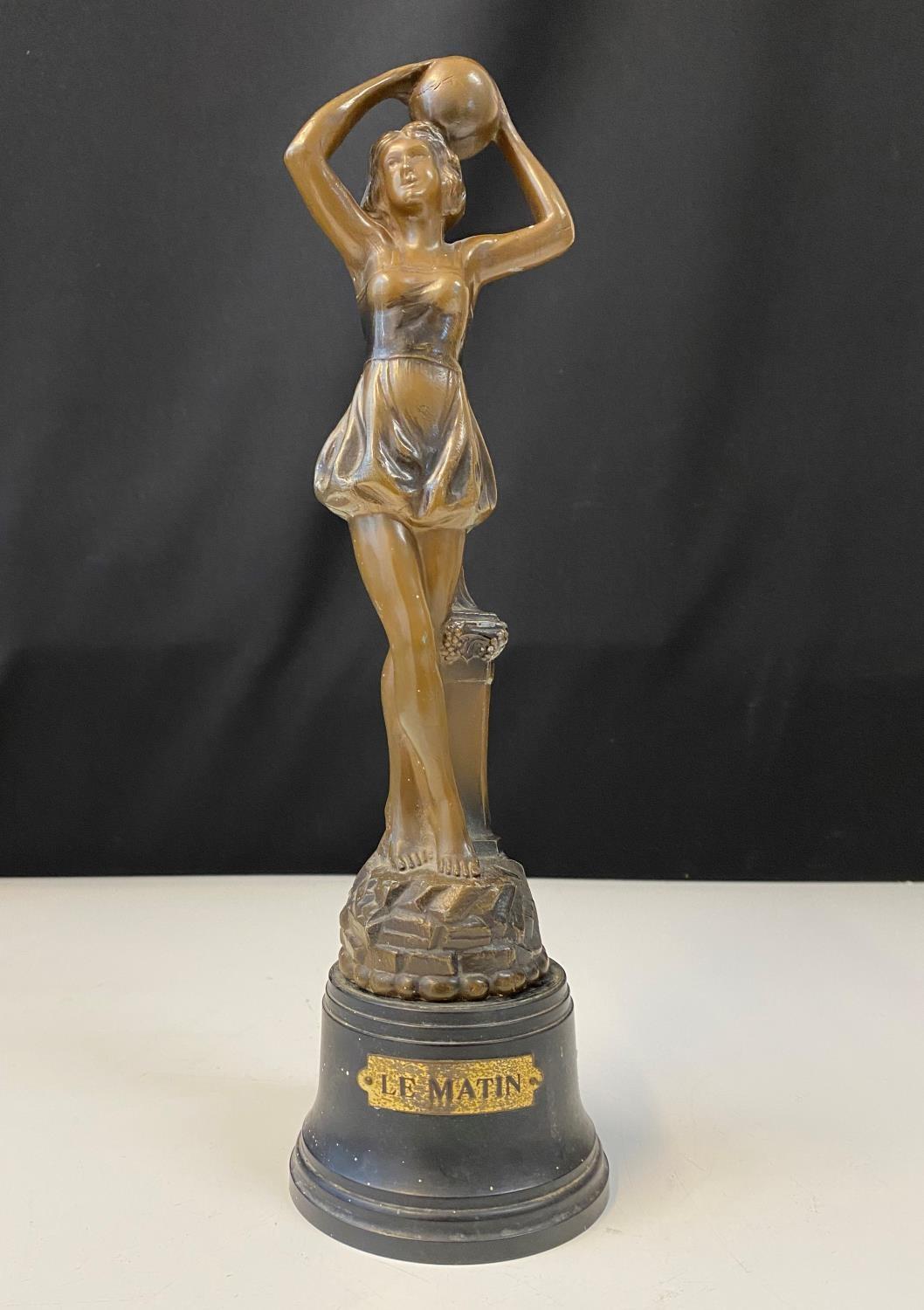 Le Matin Pewter art deco statue, H38cm x W10cm