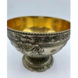 Vintage silver plate gilt lined goblet or bowl with elaborate decoration. 10cm High c 13cm Dia