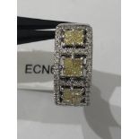18ct white gold ring with white diamonds (RB, approx 0.5ct) and natural fancy intense yellow