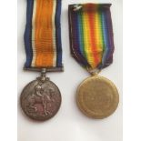 2x WWI medals awarded to SGT J.D.Hutton 14885 of the border regiment, both medals inscribed to