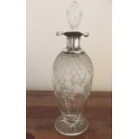 Antique cut glass crystal wine decanter with silver collar, good hallmark showing James Deakin &