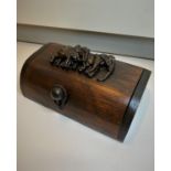 African Handmade wooden Box, Elephant Carving and woven internal lining (width 17cm)