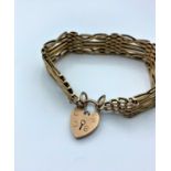 Vintage 9ct rose gold gate bracelet with padlock catch, weight 20.7g and 18cm long approx
