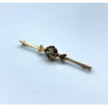 Vintage 9ct rose gold bar brooch with smokey quartz stone, weight 3.2g