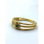 18ct yellow gold bangle with sapphire and diamonds, weight 50g and 7cm diameter (3-519 ref)