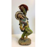 Hand painted redware native American chief figure 46cm H x 17cm W x 17cm L