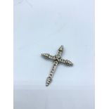 9ct white gold cross pendant with 0.40ct diamonds, weight 2.75g and 4cm long approx