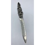 Antique Silver monogrammed letter opener / paper knife. Stamped 830 with letter S and possible