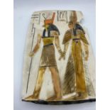 Ancient Egyptian style hand painted pharaoh scene plaster panel, size 26cm H x 17cm W weight KG
