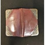 Antique silver mounted red leather wallet / purse with hallmarked silver worked corners Birmingham