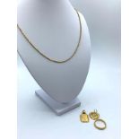 22ct yellow gold jewellery set to include 2 pendants, 58cm long box chain and gold band size U,