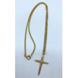 18ct gold necklace with 9ct gold cross pendant, 44cm long and weight total 9.5g approx