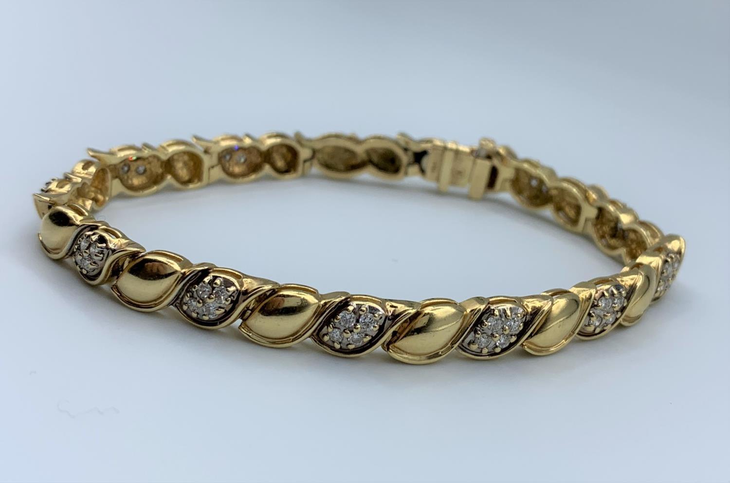 14k yellow gold diamond (approx 0.75ct) bracelet, weight 22.8g and approx 21cm long - Image 4 of 5