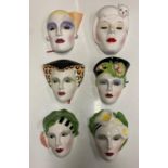 Collection of 6 x ceramic Art Deco style ladies faces wall hanging masks. (6) Sizes range from 20-