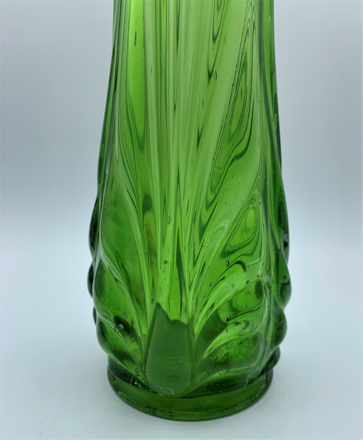 Retro green tall glass vase. Tapered towards top,approximately 37.5cm (15?). - Image 2 of 4