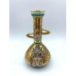 Gialletti Deruta Vintage signed Byzantine mosaic stepped twin handled bottle jar by Italian