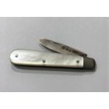 Silver Pocket Knife with mother of pearl cover, 5.6cm long approx