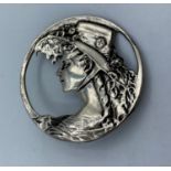 Vintage Silver Brooch with raised repousse style work, having a clear hallmark showing SWJ