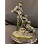 Bronze Sculpture of master with his Dog, 30cm tall, width 18cm, weight 6.3kg