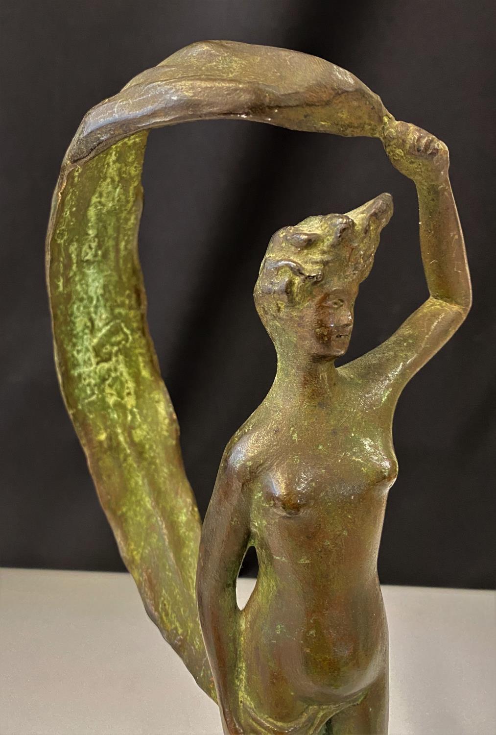 Bronzed naked lady on ball, marble base (corner damaged), H35cm x W6cm and weight 1.76kg approx - Image 11 of 14