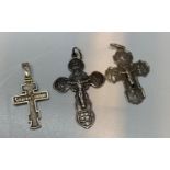 3 x Russian Silver Crosses (Crucifix) of various sizes (3)