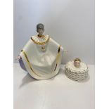 Paris Pierrot ceramic trinket lidded Dish with gilding Ultra Violet size 10cm H & a gilded lady