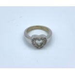 18ct white Gold Ring with encrusted Diamonds heart shaped ring, weight 6g, Size K