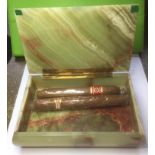 Green Onyx Box with Brass Linged Lid. Recently used as Cigar Box, Size 16 x 10cm approx.