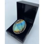 Silver Stone Set Ring with Large Oval Labradorite having silver surround and silver feature claws,