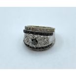 18ct White Gold Ring with Black and White Diamonds, weight 8.1g, Size P