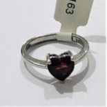 Silver Ring with heart shaped Garnet, weight 2.9g and size N