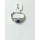 18K White Gold Ring With Sapphire (4x4mm) and 0.24ct Diamonds, Weight 2.61g and Size N (ecnh05)