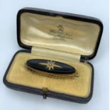 Victorian Mourning Brooch with Seed pearls in star shape and in original box