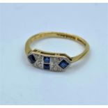 18CT Yellow Gold & Platinum Diamond & Sapphire Ring, WEIGHT 2G AND SIZE J