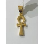 18ct yellow Gold key of life Pendant, 3cm long with bail and weight 4.7g (ECN551)