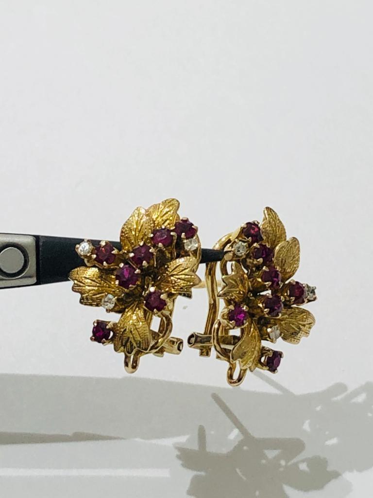 Pair of 14ct Yellow Gold Rubies and Diamonds Earrings, weight 7.7g - Image 4 of 6