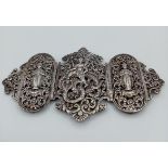 Silver 3 piece Buckle with Raised Deity's to front, 17cm wide and 4 ounces