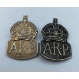 2x Silver WWII ARP Badges, clear hallmarks for London 1939, worn by Air Raid Wardens during WWII (2)