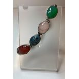 Silver Stone Set Bracelet with 9 Oval stones of various types and colours, approx 17cm long