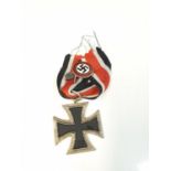 WWII German Ges.Gesch Pin badge on Iron Cross and ribbon 1813-1939 (replica)