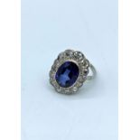 18ct white gold Antique Platinum Diamond Ring with enhanced blue stone centre, approx 2ct