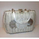 1950's Wicker Handbag with Mother of Pearl handles and trimmings, made in Miami