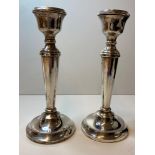 Pair of Silver Candlesticks Tapered Towards Base, base having Beading and Good Hallmark showing